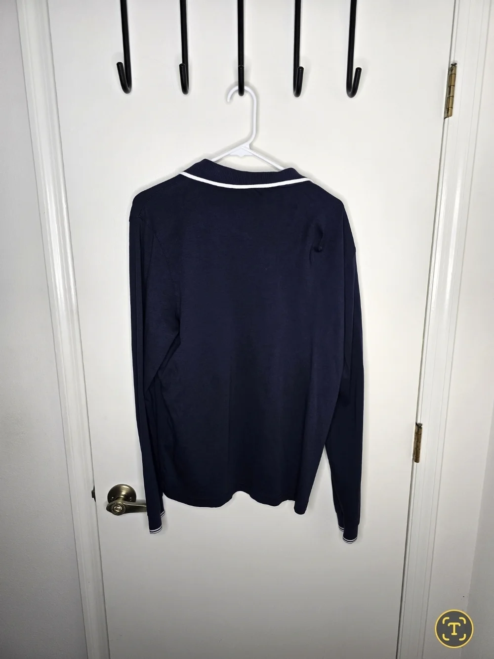 Michael Kors Navy Long Sleeve Polo with White Trim Medium